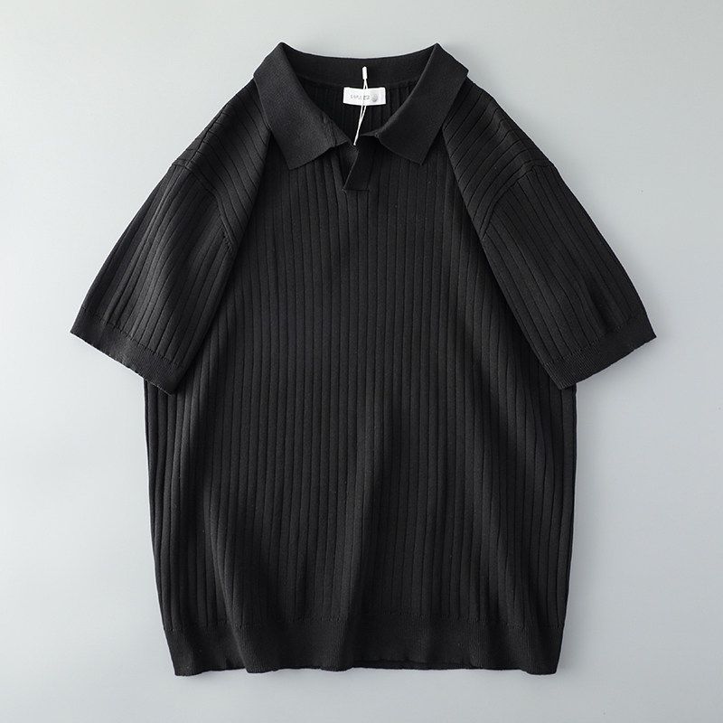 French Retro Knitted Polo Shirt Men's Short-Sleeved Trendy Brand Slim Casual T-Shirt Foreign Trade Men's American Style T-Shirt