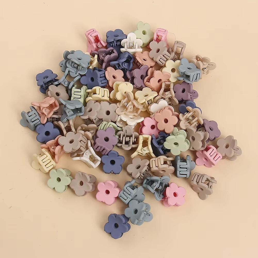 20Pcs Macaron Mini Multi-Color Geometric Hollow-Out Plastic Hair Clips Simple Sweet Fashion Style