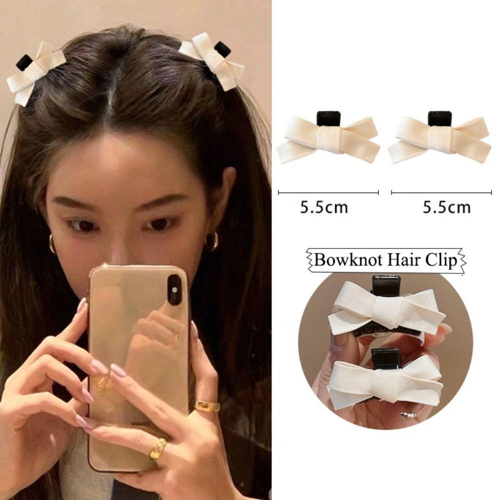 

2PCS Small Hair Bangs Clip Bowknot Side Clip Trendy Barrette Women Girl Gift білий