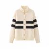 Vintage turtleneck black and white striped knitted cardigan women's autumn winter contrasting colors oversized sweater lazy coat