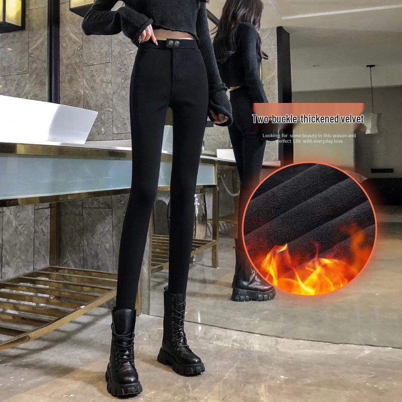 Damen Schwarz Plus Samt Lammwolle Baumwolle Leggings - Dicke, Warme Hose für Herbst/Winter 2025