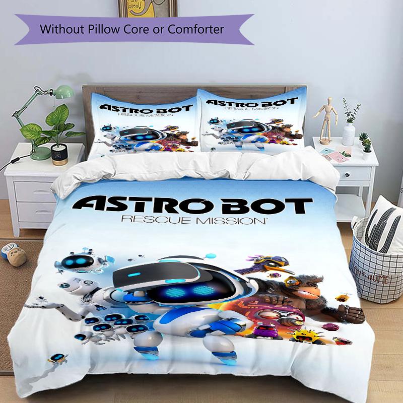 Astro Bot Rescue Mission Juego de Ropa de Cama de 3 Piezas Funda Nórdica con 2 Fundas de Almohada Regalo de Cumpleaños para el Hogar