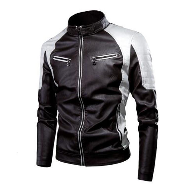 Thin Spring and Autumn Casual Men's Leather Jacket Fashion Splicing Locomotive Retro Leather Jacket Men's Clothing