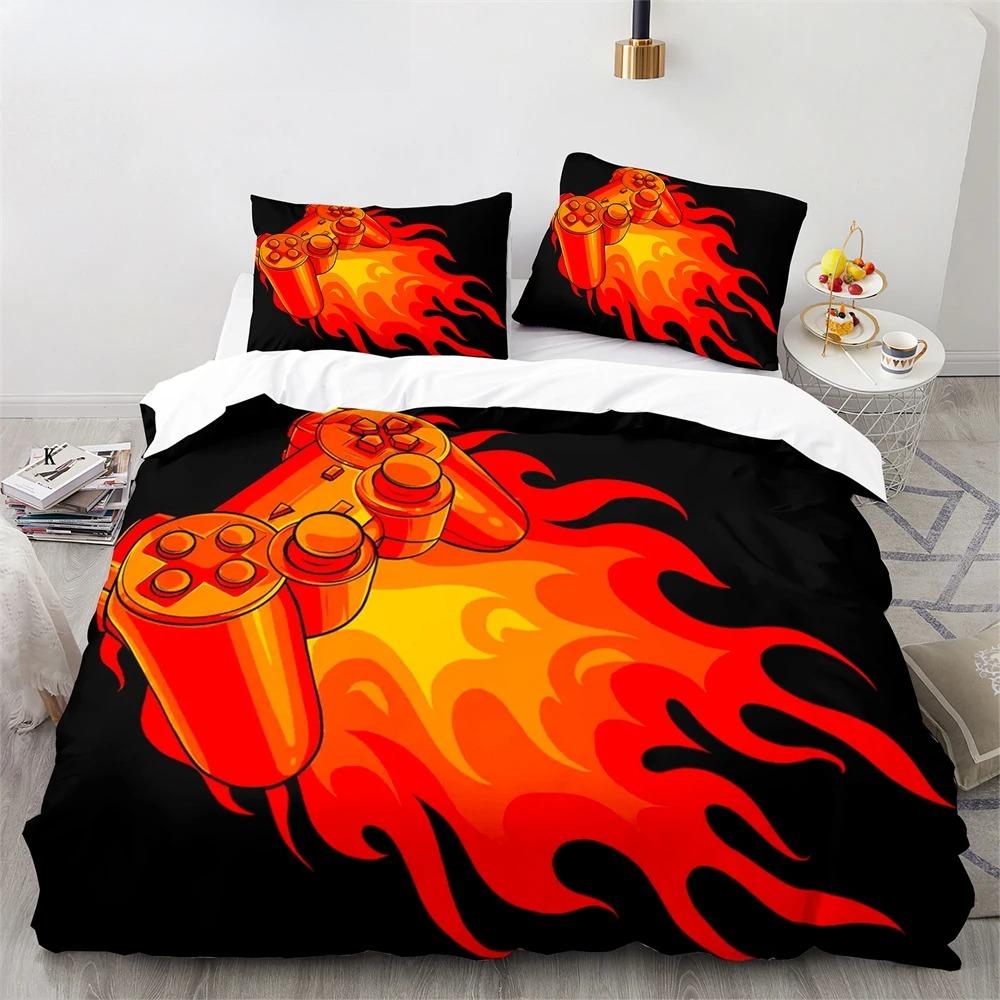 Game King Queen Duvet Cover 3D Black Game Handle Bedding Set for Kids Teens Boys Man Gamer Bedroom Decor Quilt Cover Pillowcase
