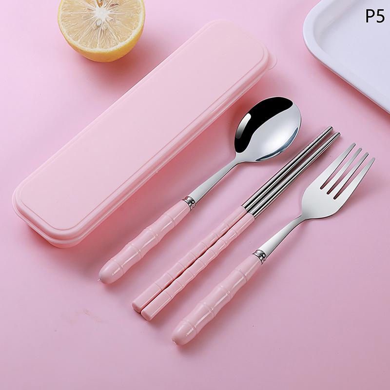 New 3Pcs Chopsticks Spoons Forks Sets Of Stainless Steel Portable Tableware Reusable Travel Picnic Cutlery With Box