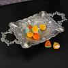 Prato de Frutas Europeu, Liga de Prata Retro Manual de Luxo Formato Circular Bandeja para Lanches e Bolos, Disco de Doces, Decoração de Mesa de Casamento