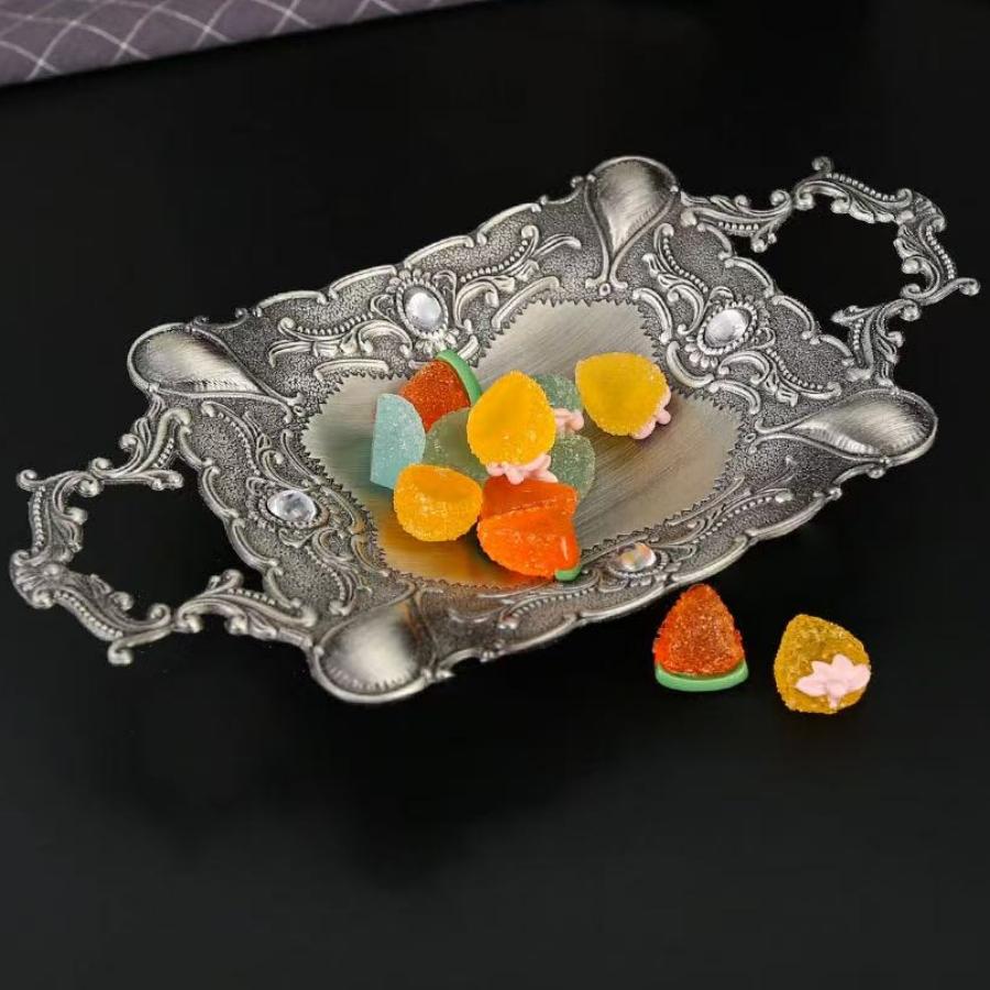 Piatto da Frutta Europeo, Vassoio Rotondo Lusso in Lega d'Argento Retrò per Snack e Torte, Disco per Caramelle, Decorazione da Tavolo per Matrimonio