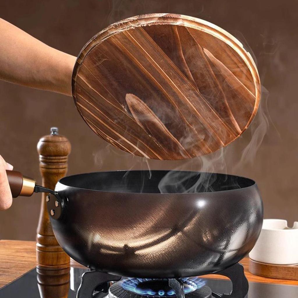 24cm Iron Wok Chinese Cooking Boiling Cookware No Coating Gas Stir Fry Pan Flat Bottom
