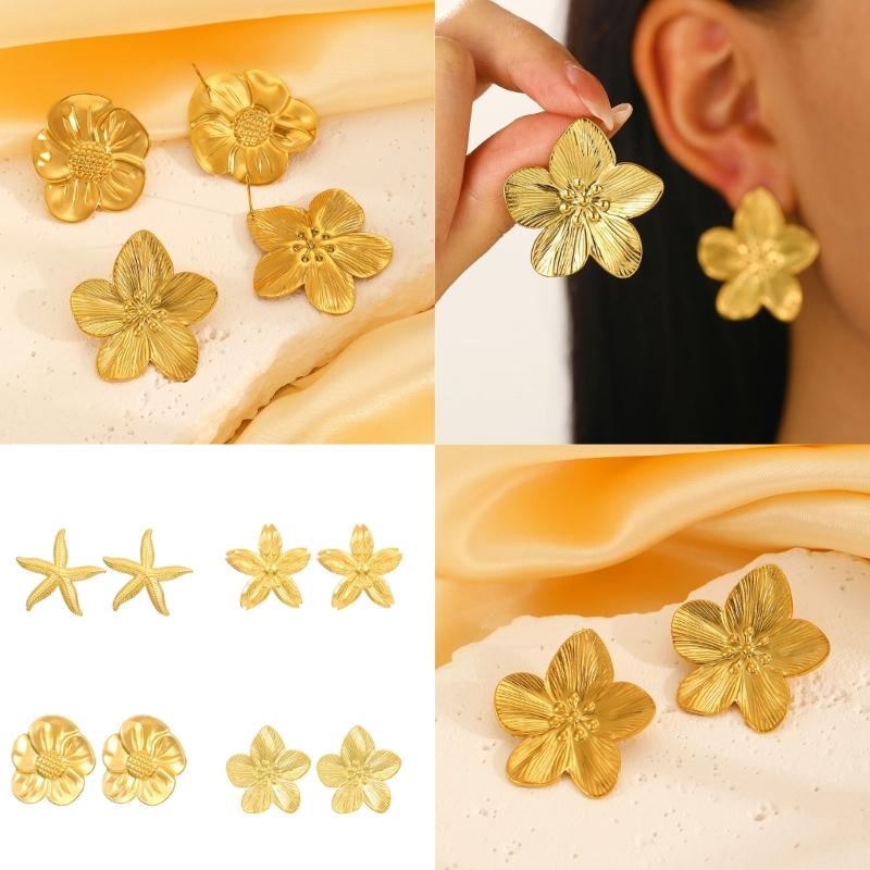 Stainless Steel Petal Flower Earrings Distinctive Gold Flower Earrings Adornment Portable Ear Studs Charm for Parties