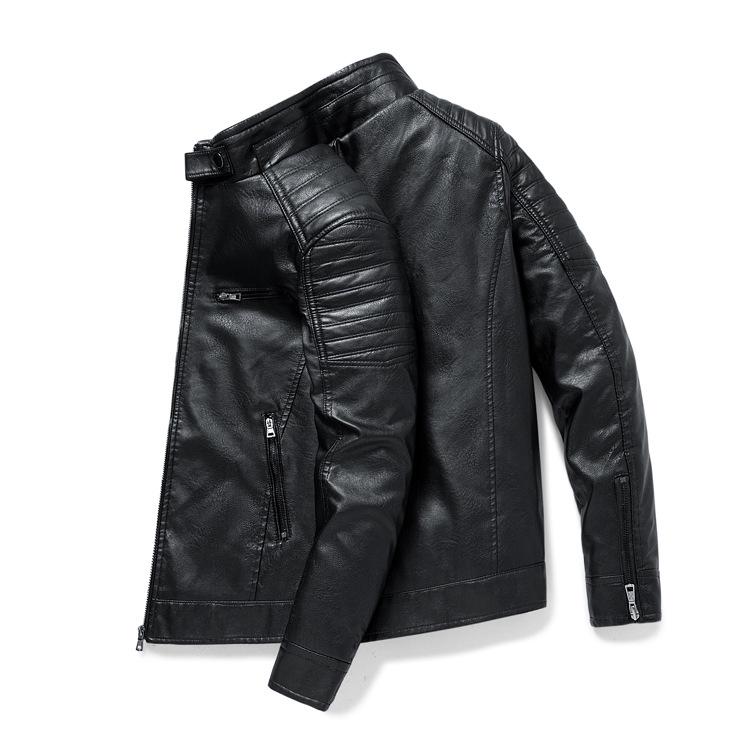 Men's Trendy Leather Stand Collar Motorcycle Jacket for Autumn and Winter