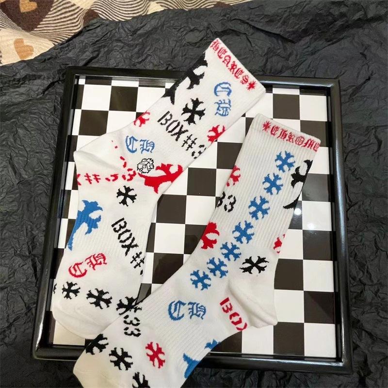 European Tide Brand Socks Medium Tube Socks Cross Sanskrit Alphabet Sports Stockings Same Pure Cotton Socks