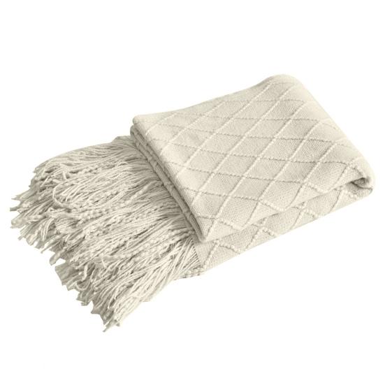 Knitted Blanket with Tassels Lightweight Stretchy Woven Blanket for All Season Machine Washable Throw Blanket for Couch Bed Sofa