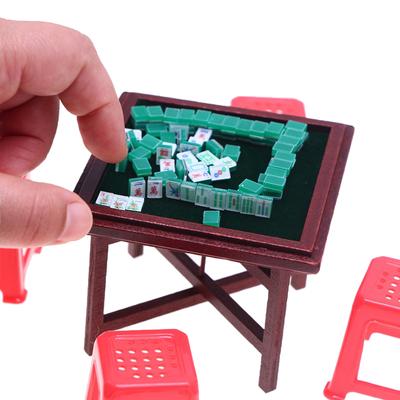 1:12 Miniaturní model stolu a židle na mahjong pro domeček pro panenky, simulační nábytek, dekorace modelu domu, hračka, doplňky pro domeček pro panenky