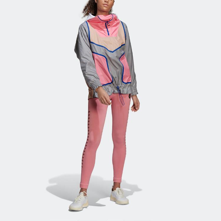 Adidas X Stella McCartney Color Block Meio Zíper Solto Jaqueta Pulôver Casacos Femininos Rosa Pérola H59961