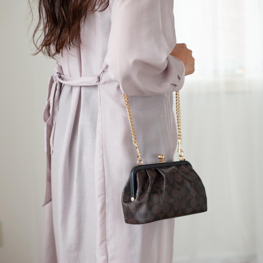 New COACH Kisslock Canvas With Leather Cloud Bag, Chain Bag, Shoulder Bag, Crossbody Bag Women's Dark Brown Monogram C2876-IMAA8
