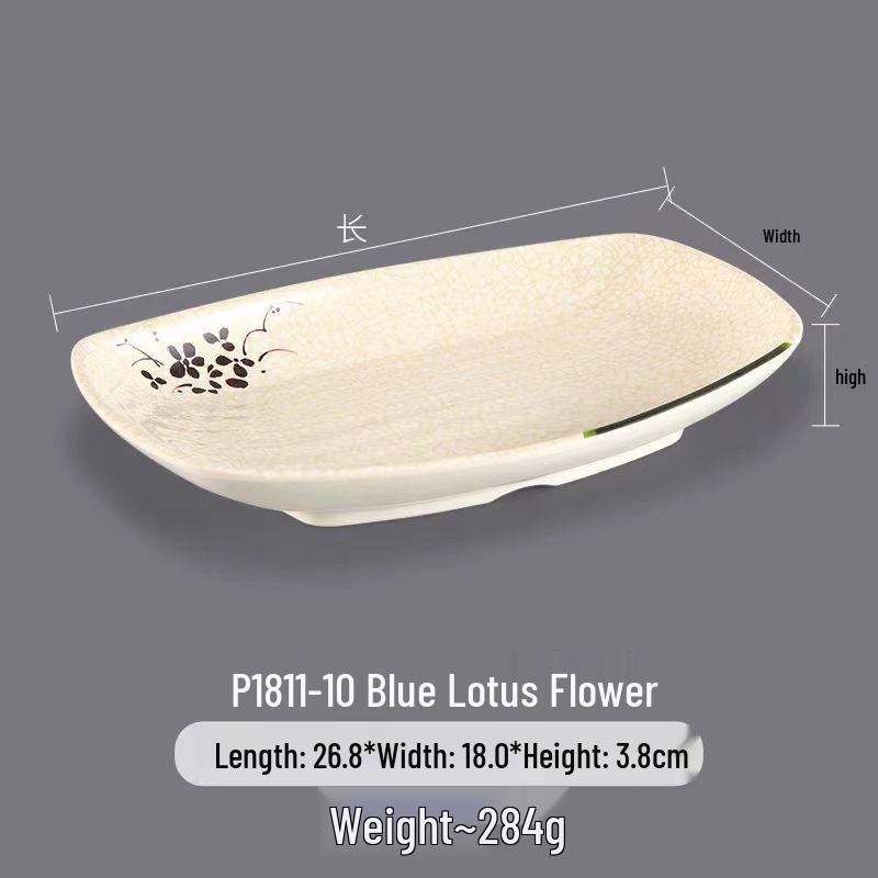 Melamine Rectangular Dinner Plate for Hot Pot, BBQ, and Cold Dishes - Porcelain-Look Restaurant Plate.