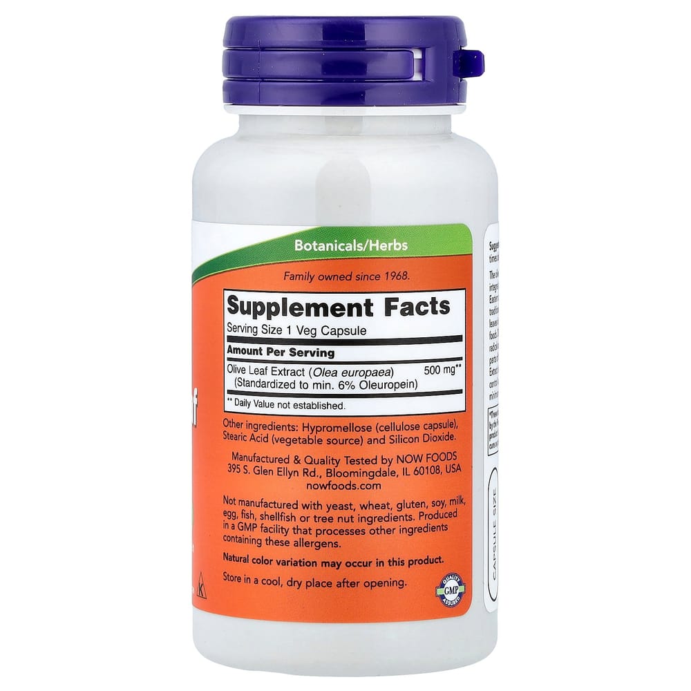 NOW Foods Olive Leaf Extract 500mg Veg Capsules, 60 Count