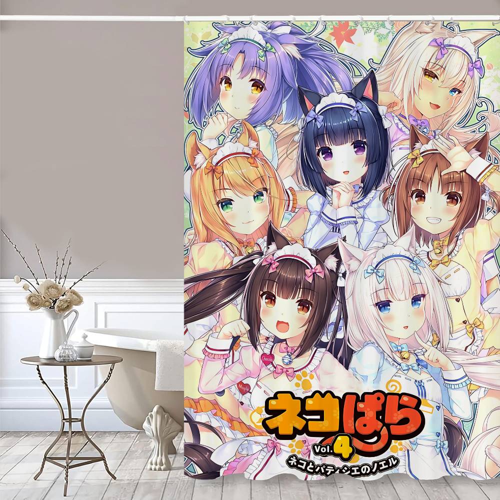Nekopara Neko Anime Pattern Bathing Curtain Bathroom Shower Curtain Waterproof With 12 Hooks Home Deco