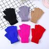 Autumn/Winter Warm Acrylic Knit Half-Finger Solid Color Office Gloves