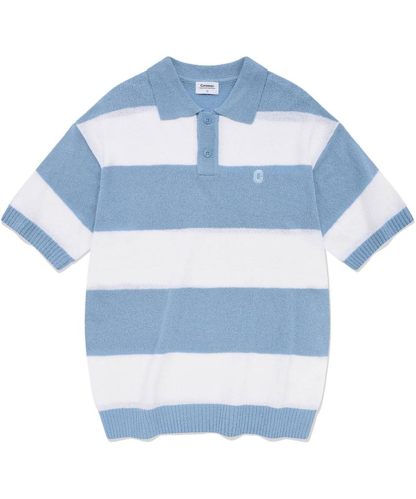COVERNAT C Logo Rugby Collar Half Knit Blue