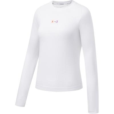 Li Ning Camiseta Confortável Casual Respirável com Logotipo da Marca de Letras Ajuste Slim Gola Redonda Manga Longa Camiseta Feminina Off-White ATLT008-2