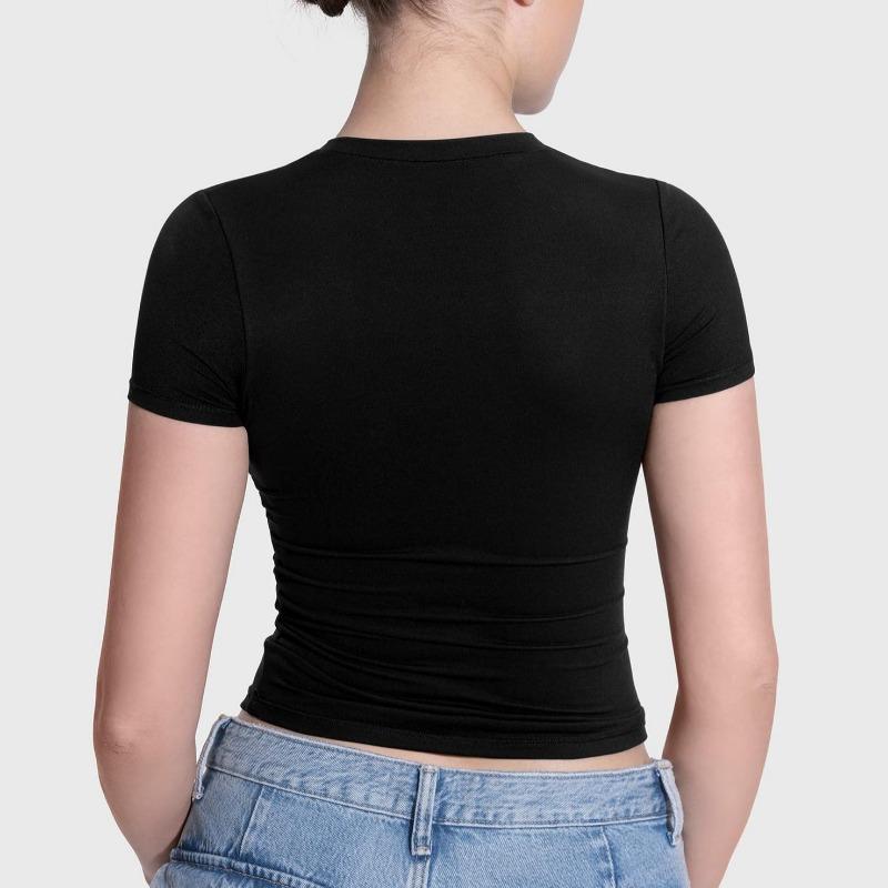 IHUASU Women's Tops Short Sleeve Summer Pleated Slim T-Shirt