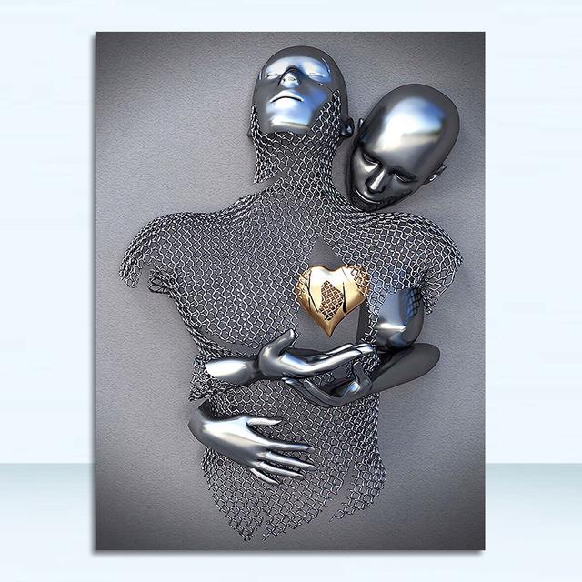 Romantic Abstract Metal Figure Sculpture Canvas Print: Modern Wall Art