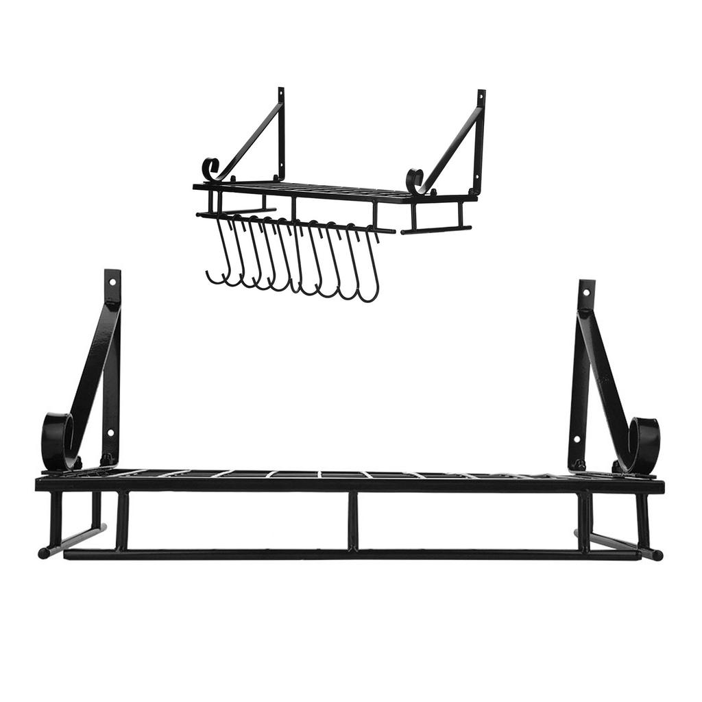 Metal  ing Pan Pot Rack Wall Mounted with 10 Hook Holders Kitchen Storage   (90cm)