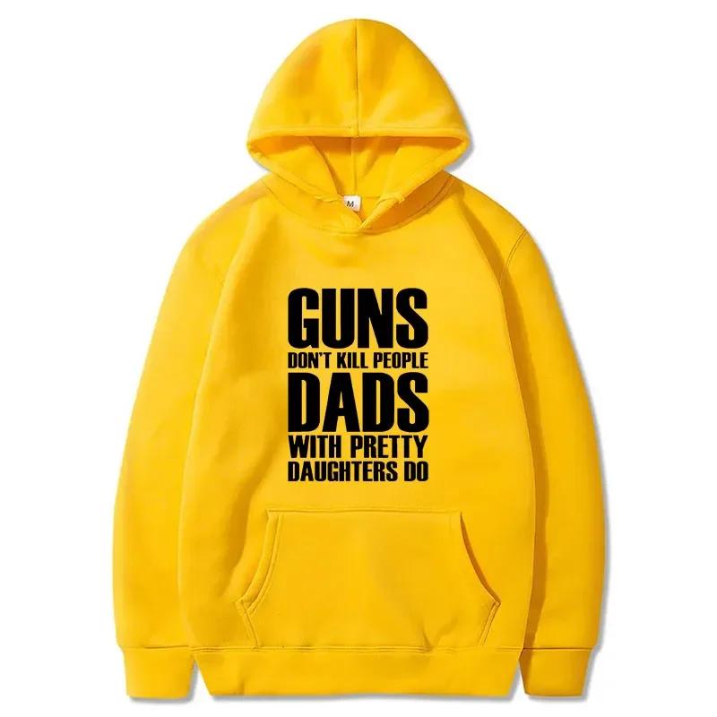 2025 Autumn/Winter Retro Printed Hoodies, Guns Don't Kill, Dad and Beautiful Daughter Make Hoodies for Men, Fun Warm Hoodies