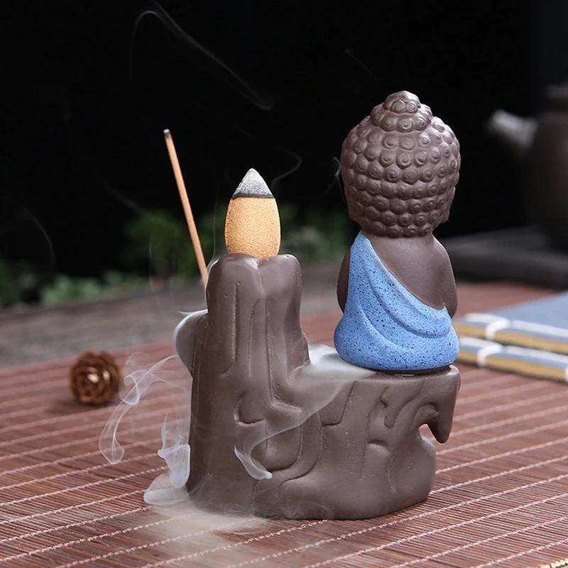 Creative Incense Burner Smoke Waterfall The Little Monk Small Buddha Incense Burner Holder Censer Home Table Decorations Crafts