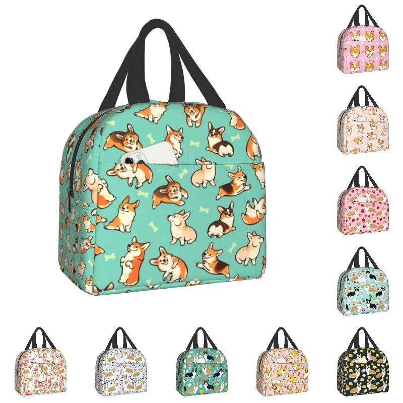 

Cute Jolly Corgis Portable Lunch Box Waterproof Thermal Cooler Food Insulated Welsh Corgi Dog Lunch Bag For Women School Work 22x20x13CM
