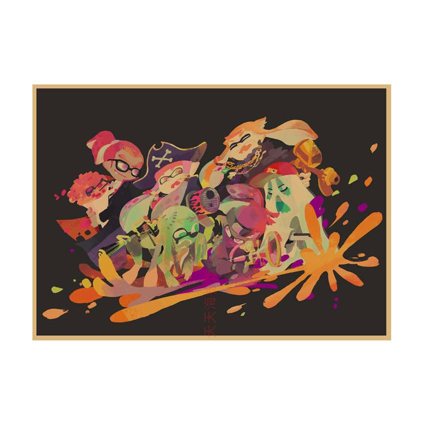 Splatoon Warriors Anime Poster - Retro Kraft Paper Wall Art for Game Rooms & Cafes