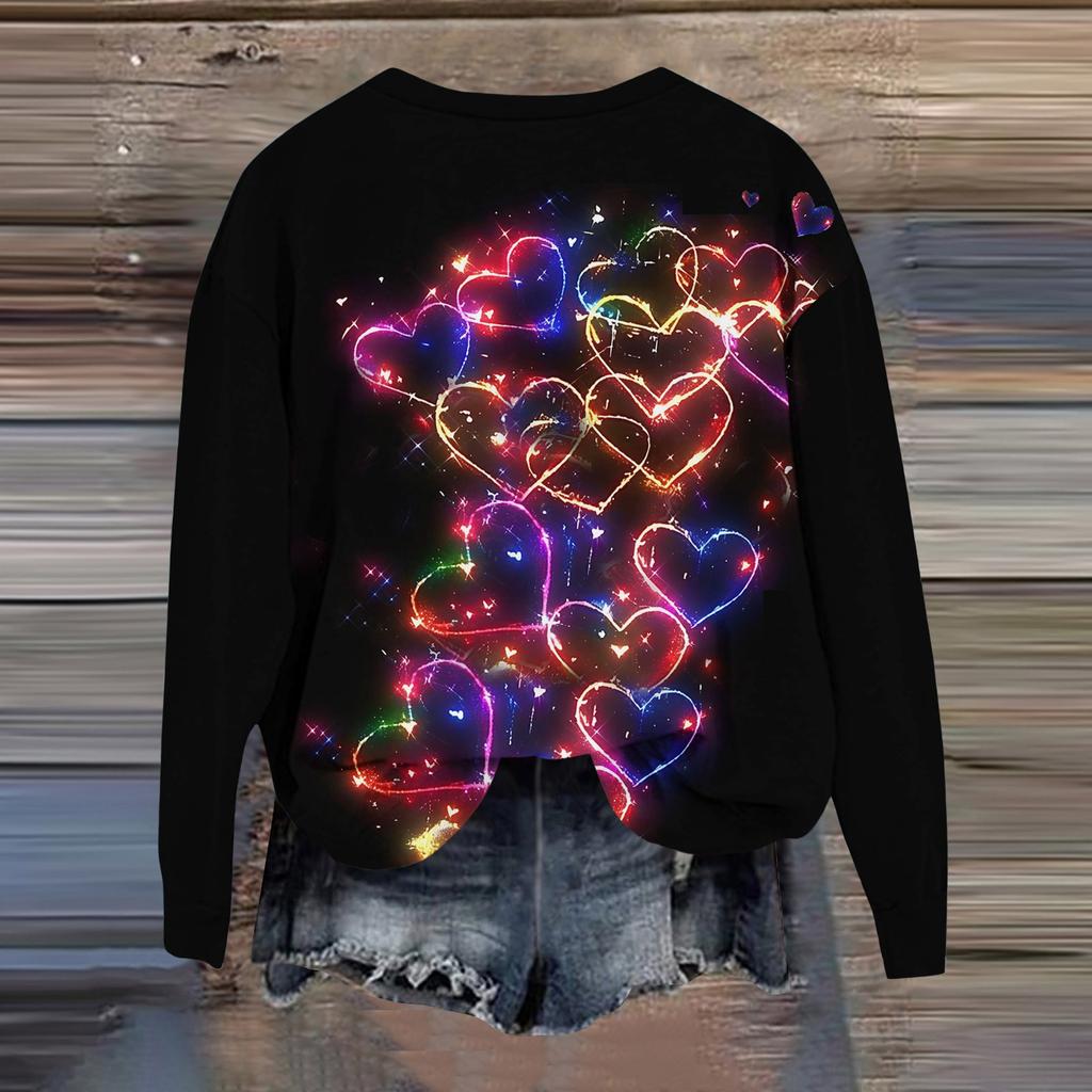 Damenmode Bedrucktes Langarm Locker Rundhals Sweatshirt Oberteil Herbst