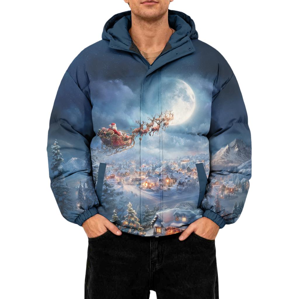 Men's Oversized Casual Down Jacket With Long Sleeves And Hood