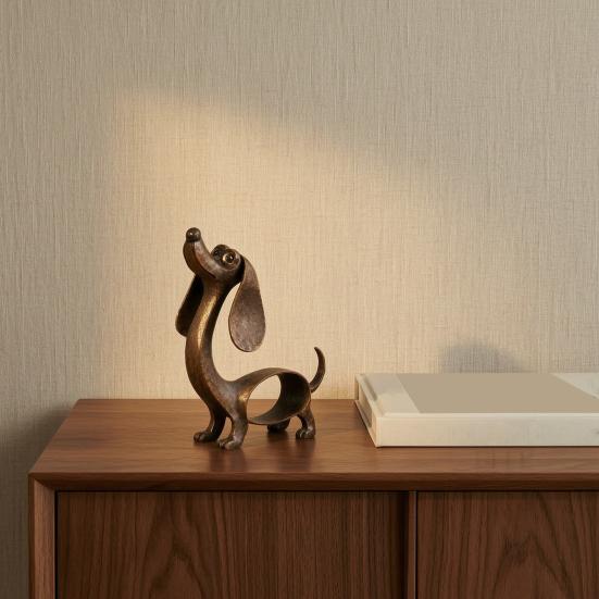 Geschenkidee für Hundeliebhaber, Vintage-Eisen-Dackel-Figur, Niedliche Welpen-Skulptur, Künstlerische Metall-Tierstatue für den Garten oder den Innenbereich, Tischdekoration