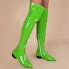 Women Candy Colour Over the Knee Boots Wide Calf Size 31~48 Chunky Low Heel Pointy Toe Patent Leather Comfortable Boot Zip Shoes