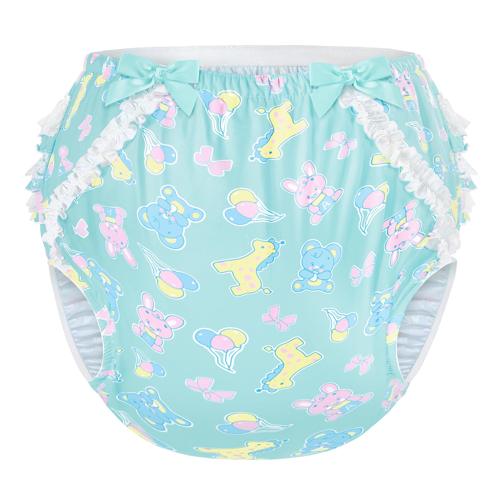 

Adult Silky Diaper Cover lace ruffle on the large ribbon comfortable stretch waterproof and size S [LittleForBig] [Amusement Park] All-over print, зелёный