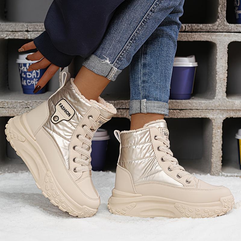 Women's High-Top & Ankle-Length Winter Snow Boots Warm Faux Cover Upper Plush Lining & Non-Slip PVC Sole Versatile for Outdoor Lace-Up Boots