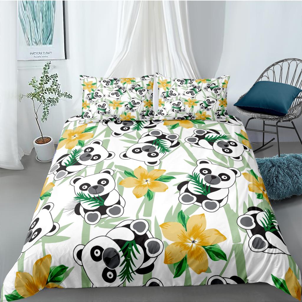 Cute Panda Duvet Cover Set 3D Print Kawaii Wild Black White Animal Comforter Cover For Adult Kid Boy Polyester Bedding Set King