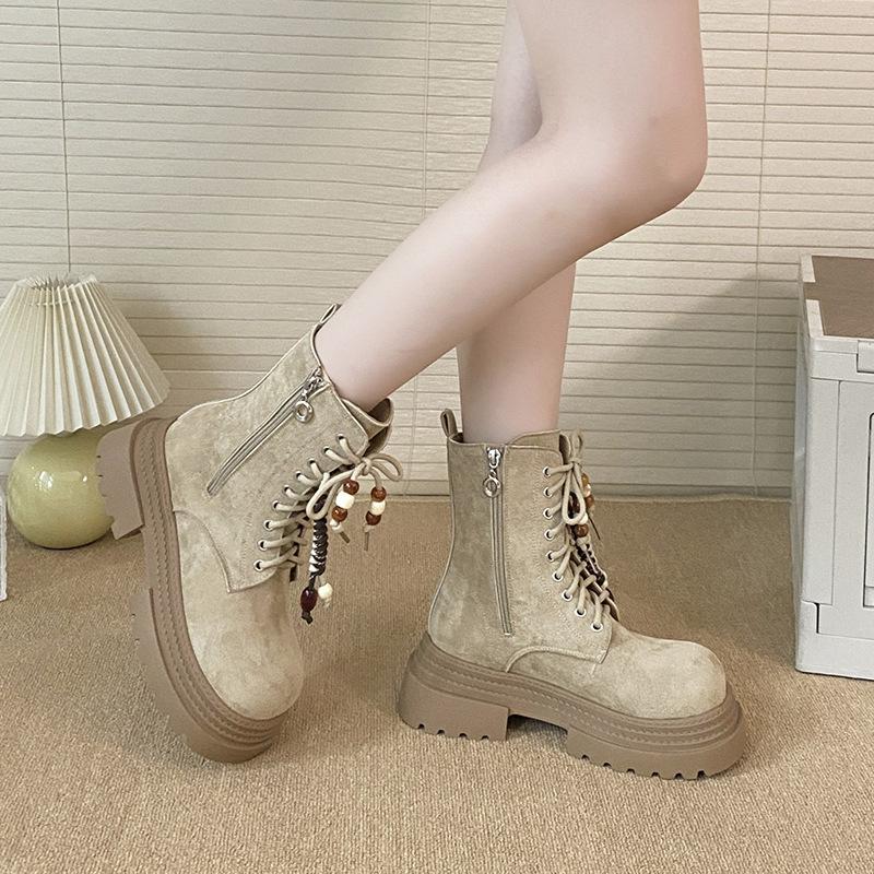 Brown Thick-soled Martin Boots Women's Heightened Thin Breathable Summer and Autumn 2025 New Western Cowboy Boots Short Boots Single Boots