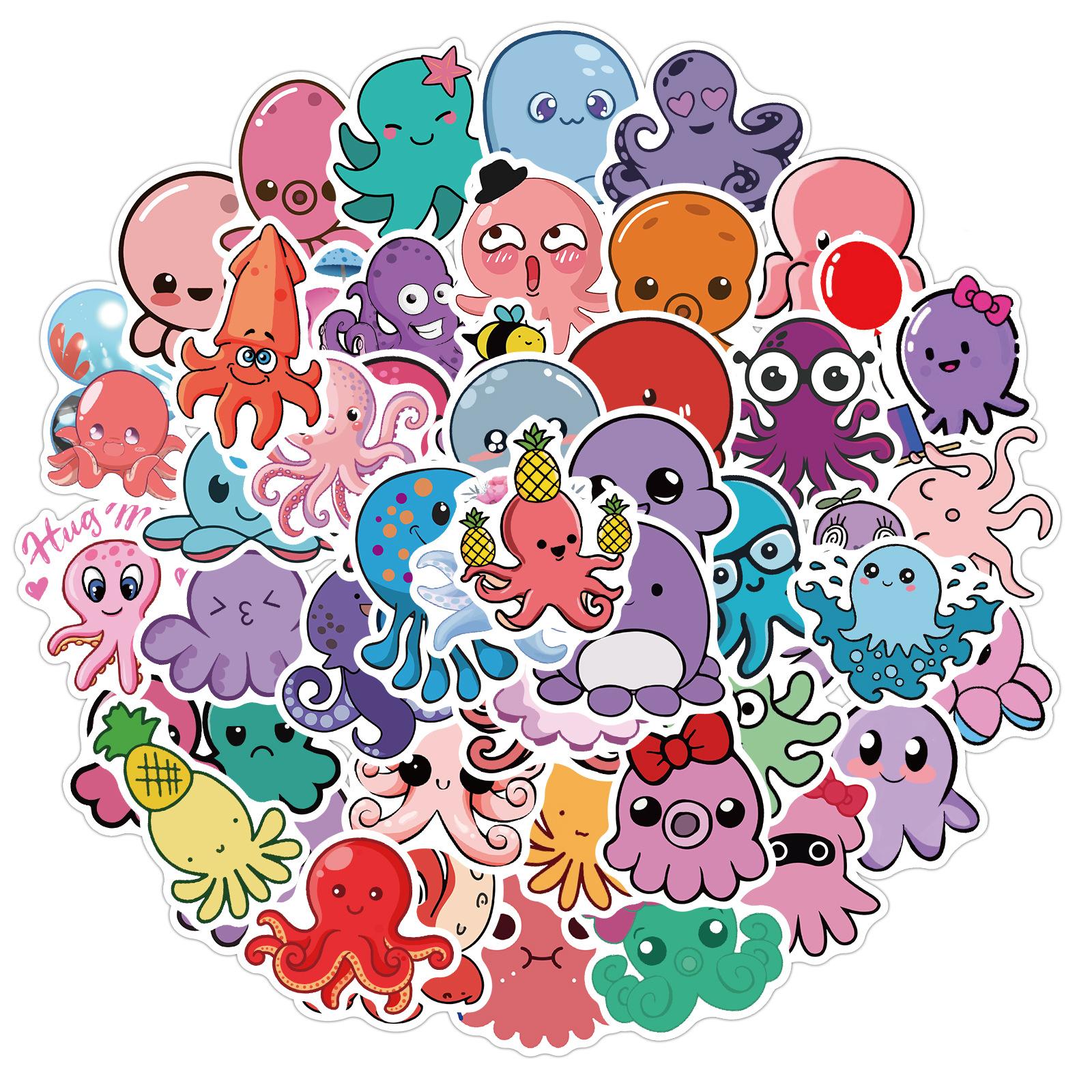 

50 Cute Animal Octopus Stickers Luggage Motorcycle Trolley Case Notebook Waterproof Stickers
