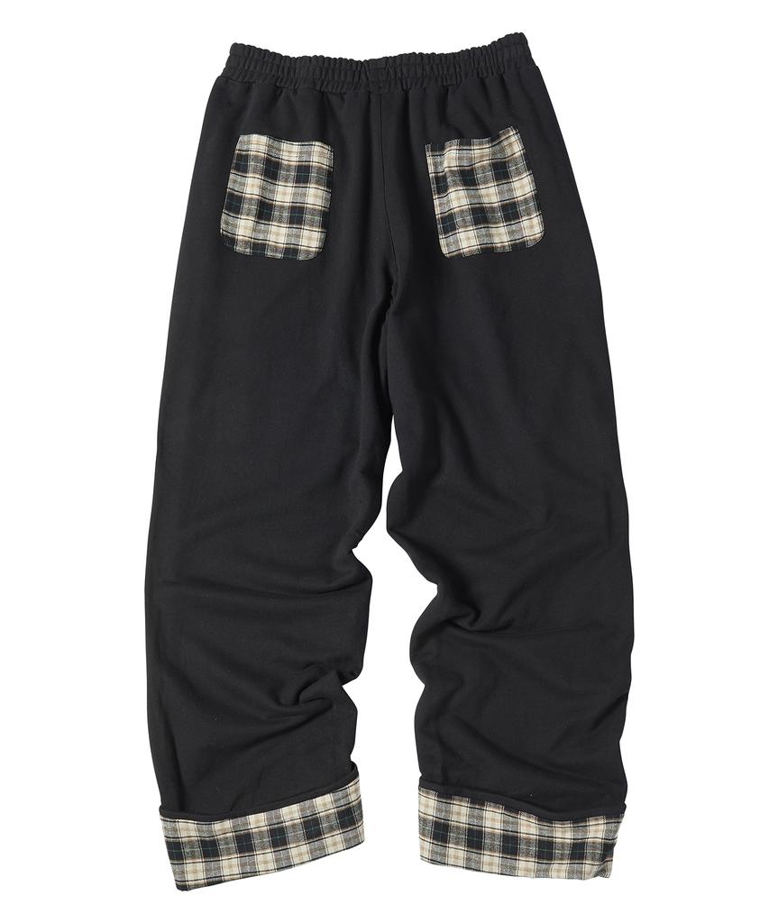 TRAVEL Check Roll-Up Sweatpants Black