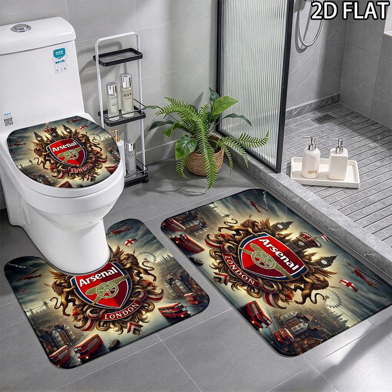 Arsenal F 3Pcs Flannel Toilet Mat Set Bathroom Rug Bath Carpet Non Slip Home Decor Toilet 3 Pcs Bathroom Textile Set