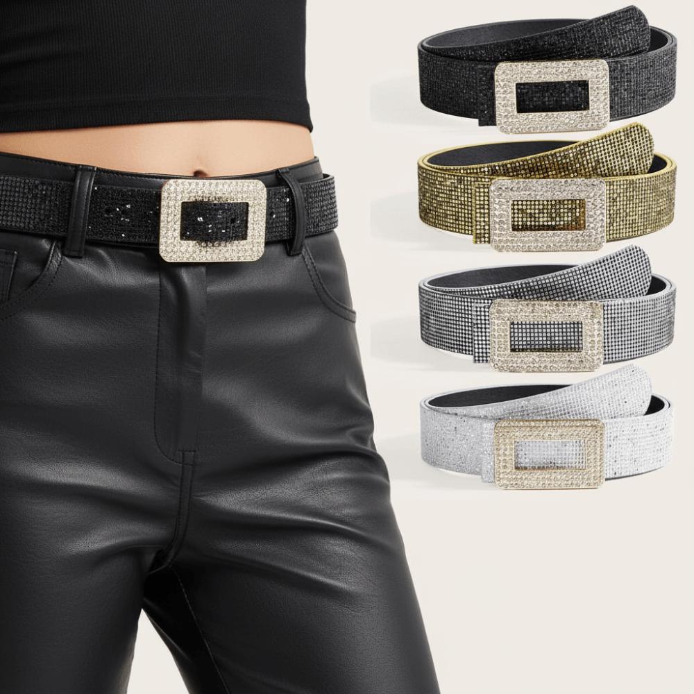 Punk PU Leather Wide Waistband Rhinestone Square Buckle Y2K Girl Waistband Ladies/Girls