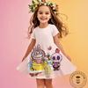 25-26 MINISO Zomer Cartoon Catch Teenieping 3DPrint Jurk Mode Kinderen Korte Mouw Prinsessenjurk Meisjes Feest Kinderkleding