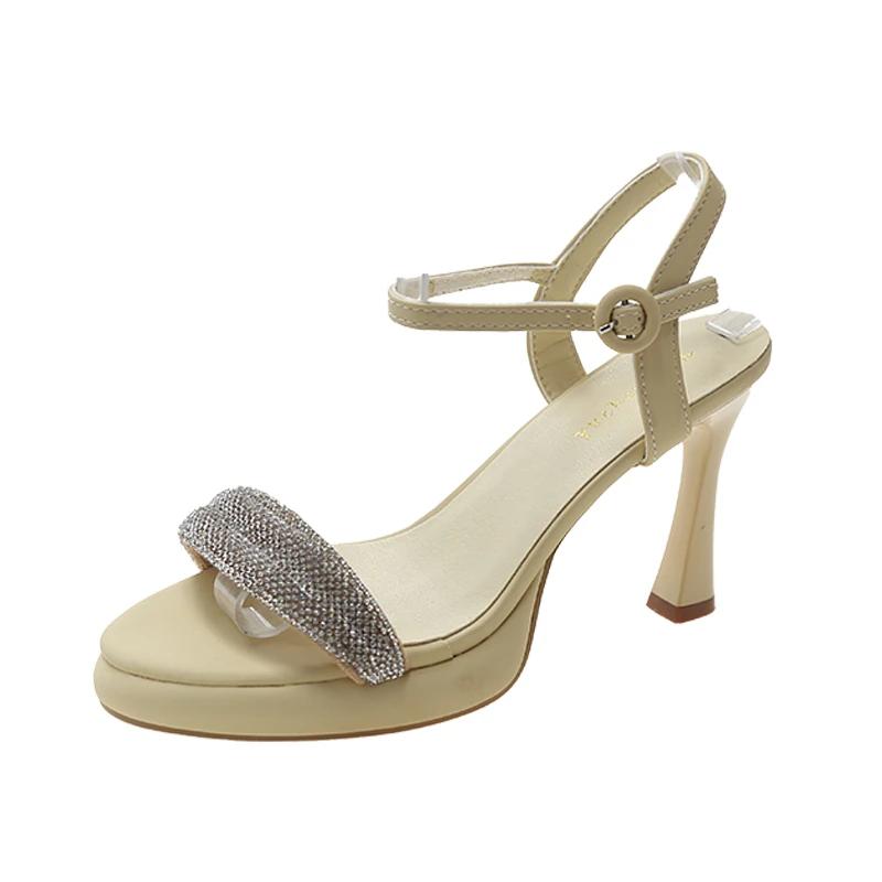 Women High Heels Sandals Shoes Woman 8cm Thin Heels Pumps Sandals Ladies Flock Solid Ankle Straps Casual Sexy Wedding Shoes