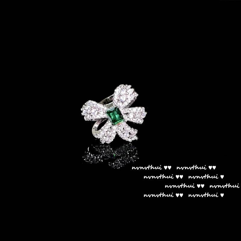 Emerald Green Zircon Butterfly Knot Ring With 18K Gold Plating Vintage Floral Womens Adjustable Opening