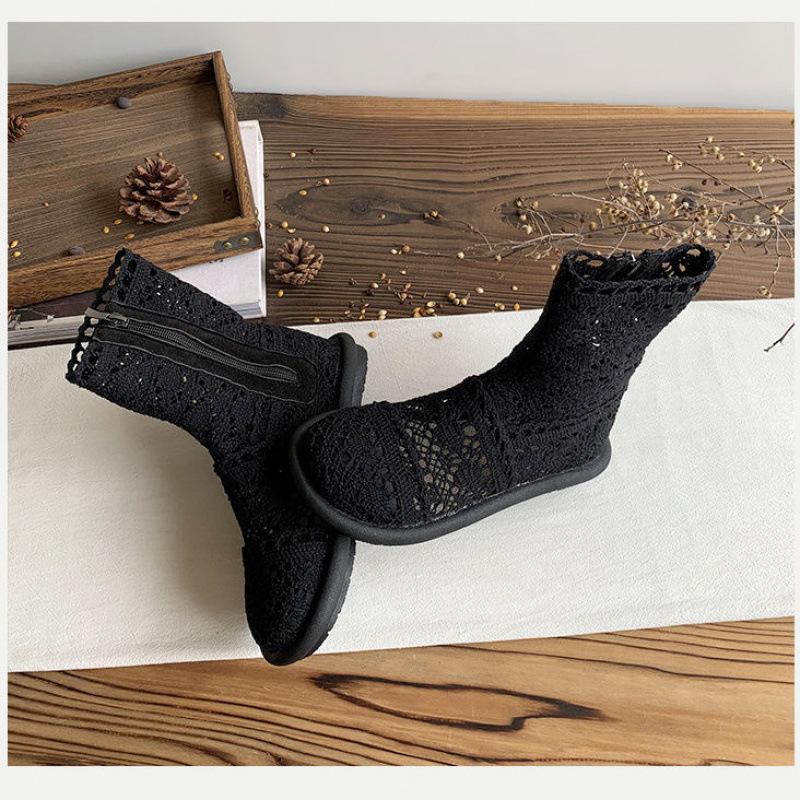 

Летние новые литературные и художественные сапоги-ботильоны из сетки Мори, женские крутые ботинки, повседневные сказочные сандалии на плоском каблуке, дышащие тонкие ботинки 35 чёрный