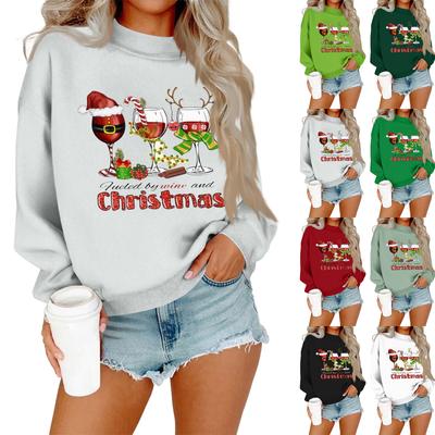 Sudadera casual de moda para mujer con cuello redondo y manga larga estampada de Navidad