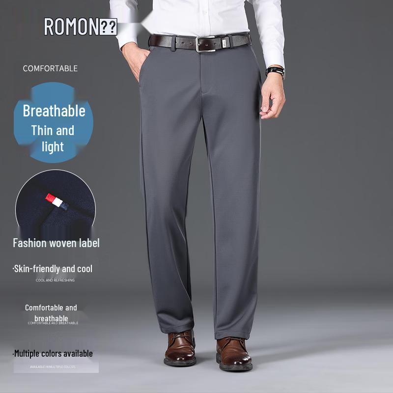 ROMON Men s Stretch Wrinkle-Resistant Straight-Leg Business Pants 33